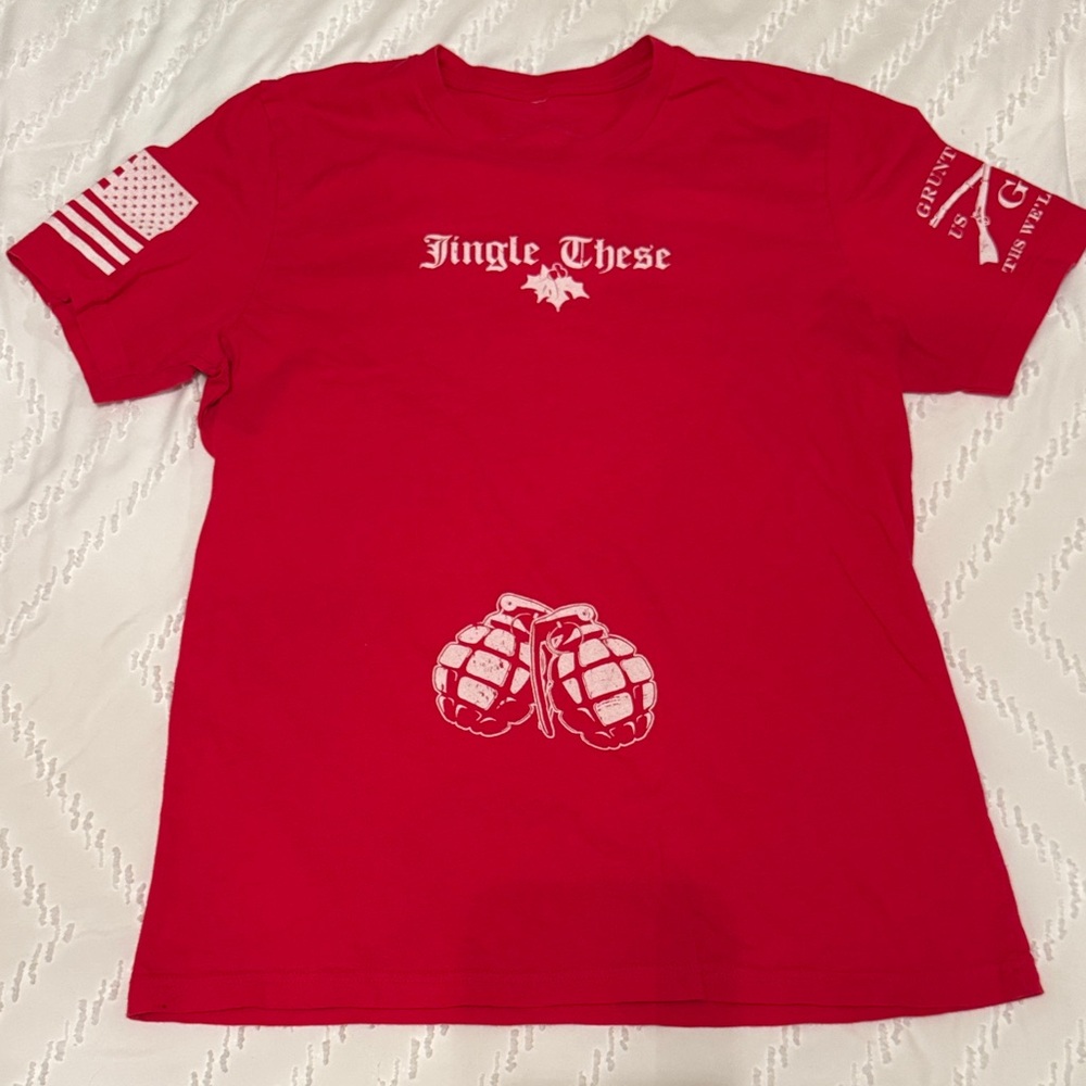 Grunt Style Red Short-Sleeve Crew Tee with White Sleeve Stripes